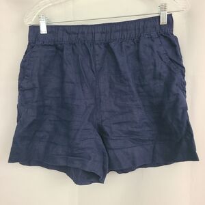 C&C California Sz M Navy 100% Linen Pull On Spring Summer Vacation Beach Shorts